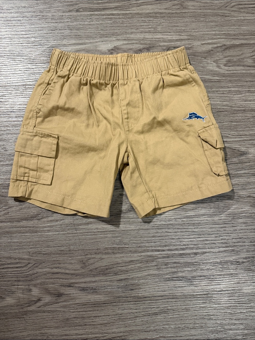 Tommy Bahama Boys Tan Kids Cargo Shorts with Blue Marlin PatchSz 3T